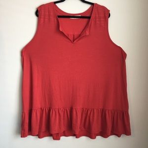 Plus Red Ruffle Sleeveless Shirt